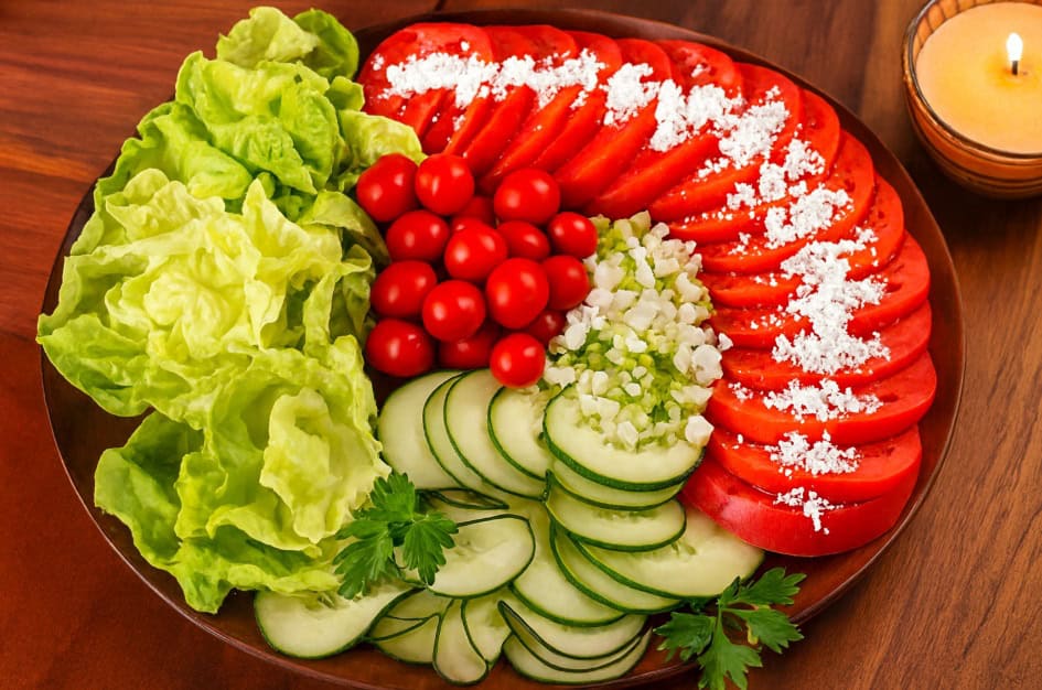 Ensalada mixta con aderezo de mayonesa y cátsup