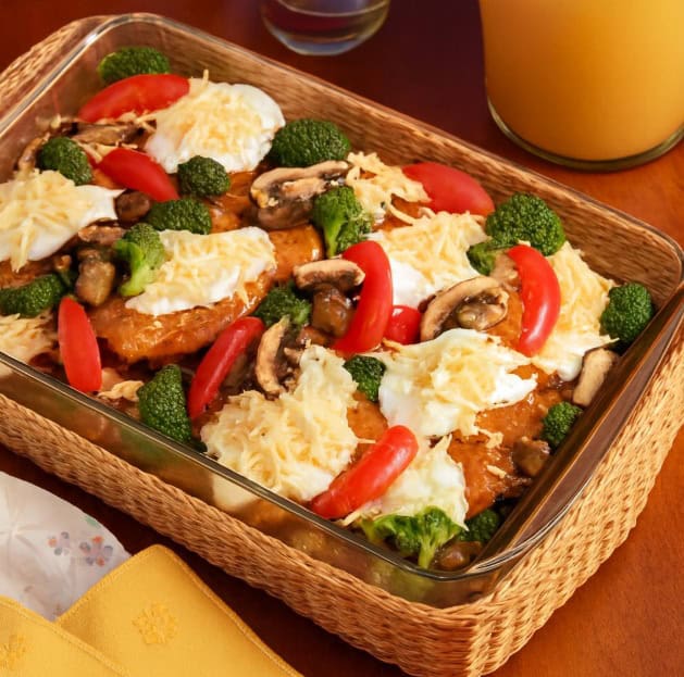 🍗Pollo exquisito al horno con brócoli, hongos y queso